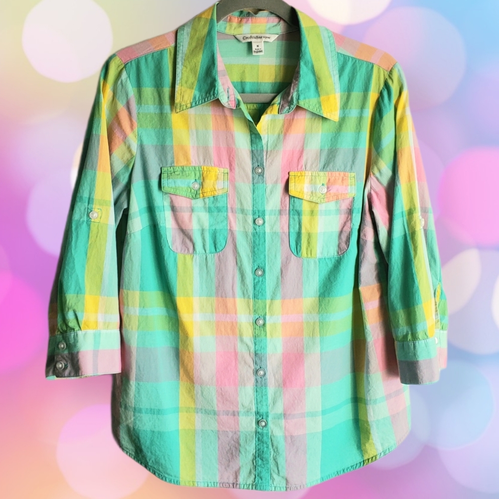 🌈Vintage Pastel Plaid Button-down Top🌈